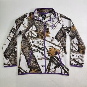 Mossy Oak Women's White & Purple Snow Fleece Camo Full Zip Jacket Size S EUC